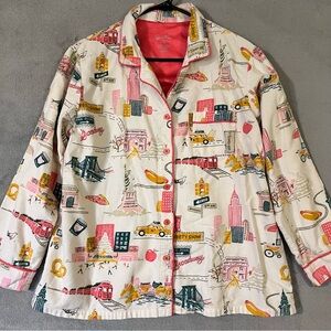 Nick & Nora Womens New York City Scenes Pajama Shirt Cotton Sz L Button Up Top